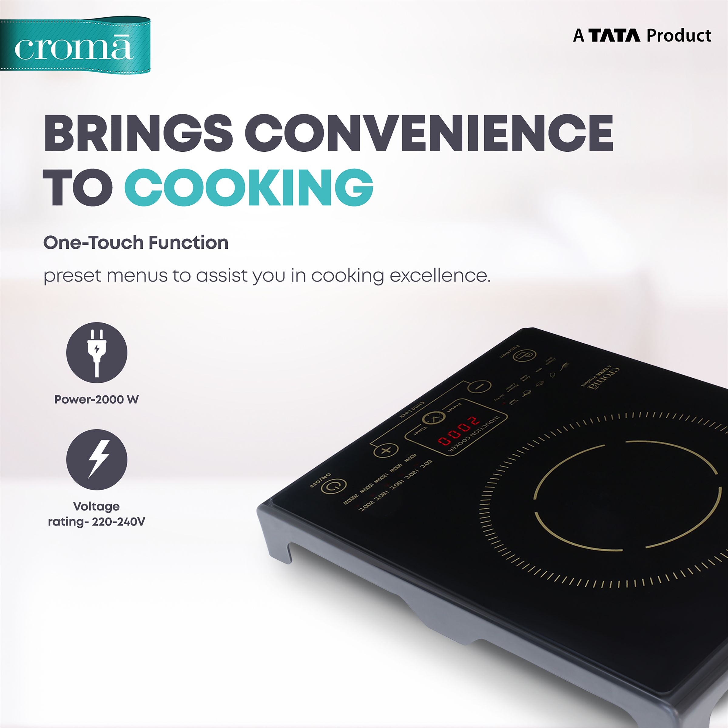 Buy Croma 2000W Induction Cooktop with 5 Preset Menus Online Croma